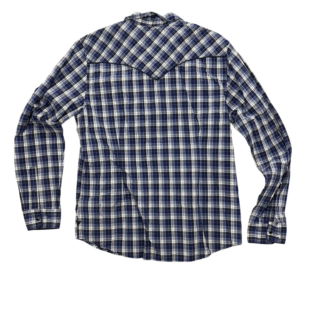 GUESS Plaid Long Sleeve‎ Button Down Shirt Blue White Black Western Style XL Y2K - Picture 2 of 12